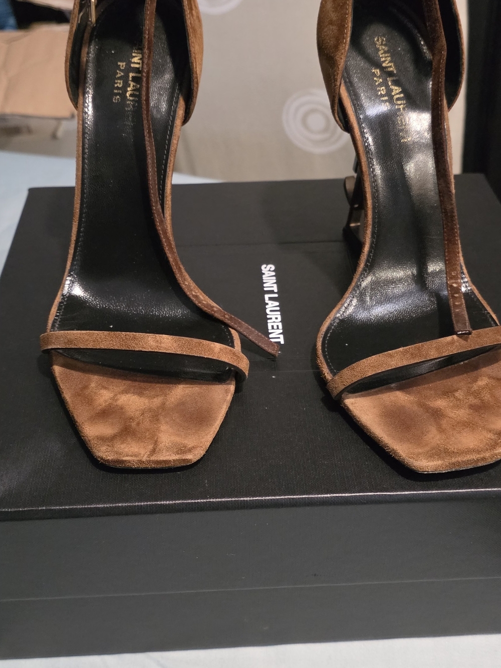 Saint Laurent Brown Suede Ankle-Strap Sandals